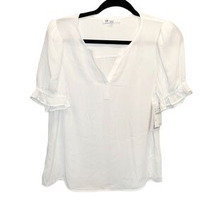 DR2 Daniel Rainn Split Neck Top Blouse in Ivory White Small New